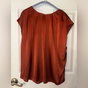 Express Rust Red Satin Short Sleeve Blouse XL